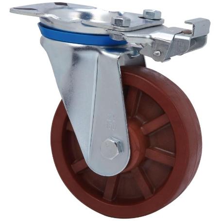 RUEDA GIRATORA PLACA MEC.DIR.10ZVMD150-TD RESINA MARRON EJE LISO