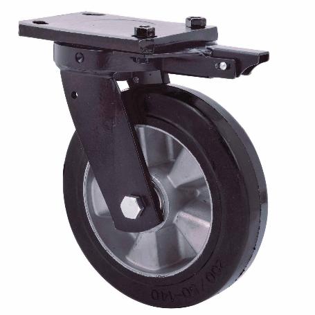 RUEDA GIRATORA PLACA MEC.DIR.10HLBMD125-DEB ALUMINIO-GOMA NEGRA ELASTICA BOL.