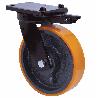 RUEDA GIRATORA PLACA MEC.DIR.10HLBMD250H-HUB HIERRO-POLIUR.NARANJA EJE BOLAS