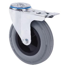 RUEDA GIRATORA AGUJERO M12 FRENO 20ZVFD200-PSN POLIAMIX-GOMA GRIS EJE LISO