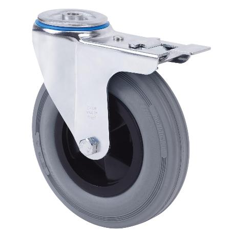 RUEDA GIRATORA AGUJERO M12 FRENO 20ZVFD200-PSN POLIAMIX-GOMA GRIS EJE LISO