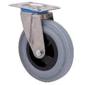 RUEDA GIRATORA PLACA INOX.10ZVI160-PSN POLIAMIX-GOMA GRIS EJE LISO
