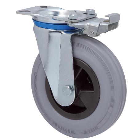 RUEDA GIRATORA PLACA MEC.DIR.10ZVMD160-PSN POLIAMIX-GOMA GRIS EJE LISO