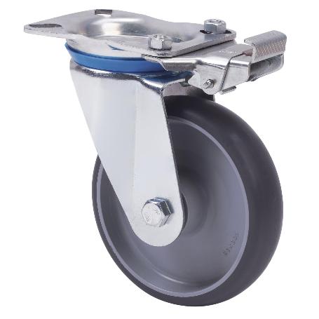 RUEDA GIRATORA MEC.DIR.10ZVMD160-PGZN POLIAMIX-GOMA GRIS INYECT.EJE LISO