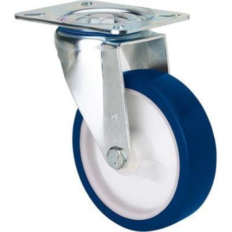 RUEDA GIRATORA PLACA 10ZV150-POAR POLIAMIX BLANCO-POLIUR.AZUL EJE RODILLOS