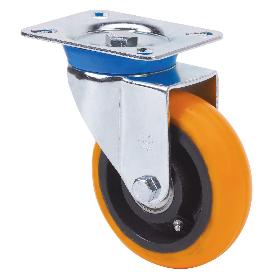 RUEDA GIRATORA PLACA 10TV200-HUAB HIERRO-POLIUR.NARANJA EJE BOLAS BALONA