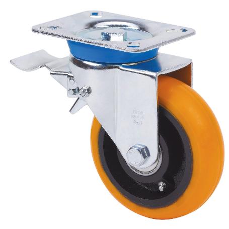 RUEDA GIRATORA PLACA FRENO 10TVFD150-HUAB HIERRO-POLIUR.NARANJA BOLAS BALONA