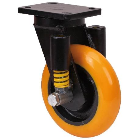 RUEDA GIRATORA PLACA 10HLSE200-HUAB SUSPENSION POLIUR.NARANJA BOLAS BALONA