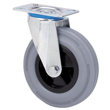 RUEDA GIRATORA PLACA 10ZV200CP-PSB POLIAMIX-GOMA GRIS EJE BOLAS