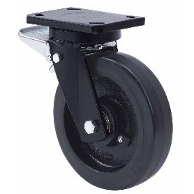 RUEDA GIRATORA PLACA FRENO(ANCHA)10HLBFD250A-HGB HIERRO-GOMA NEG.NATUR.BOLAS