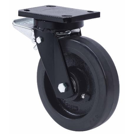 RUEDA GIRATORA PLACA FRENO(ANCHA)10HLBFD250A-HGB HIERRO-GOMA NEG.NATUR.BOLAS