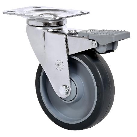 RUEDA GIRATORA PLACA FRENO 10AFD150CP-PGAISB GOMA GRIS EJE BOLAS