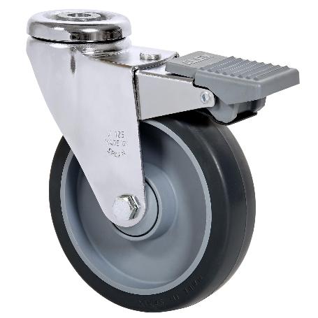 RUEDA GIRATORA AGUJERO M12 FRENO 20AFD150CP-PGAISB GOMA GRIS EJE BOLAS