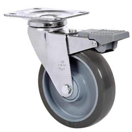 RUEDA GIRATORA PLACA FRENO 10AFD150CP-PUISB POLIP.-POLIUR.GRIS EJE BOLAS