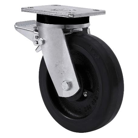 RUEDA GIRATORA PLACA FRENO 10SLRFD200-HGB HIERRO-GOMA NEGRA NATURAL EJE BOLAS