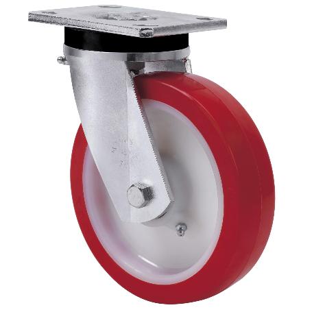 RUEDA GIRATORA PLACA 10SLR200-PO NYLON BLANCO-POLIUR.ROJO EJE LISO