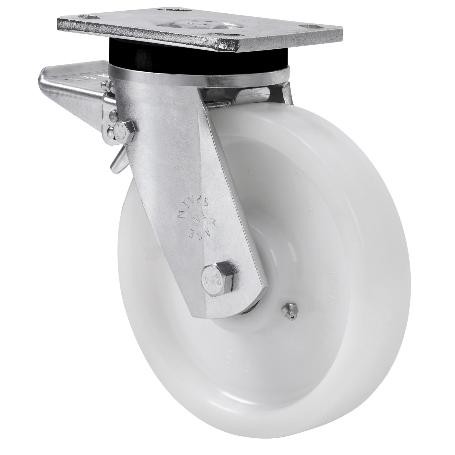 RUEDA GIRATORA PLACA FRENO 10SLRFD200-FTB NYLON BLANCO EXTRAFUERTE EJE BOLAS