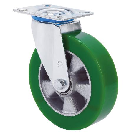RUEDA GIRATORA PLACA 10ZV200-AUGB ALUMINIO-POLIUR.VERDE EJE BOLAS