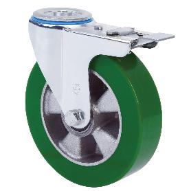 RUEDA GIRATORA AGUJERO M12 FRENO 20ZVFD200-AUGB ALUMINIO-POLIUR.VERDE BOLAS