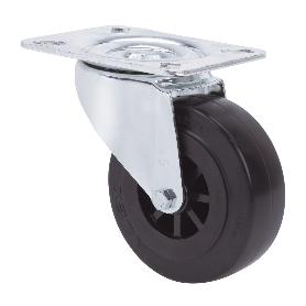 RUEDA GIRATORA PLACA 10TVC125-TPGB NYLON NEGRO-GOMA NEGRA EJE BOLAS