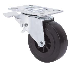 RUEDA GIRATORA PLACA FRENO 10TVCFD125-TPGB NYLON NEGRO-GOMA NEGRA EJE BOLAS