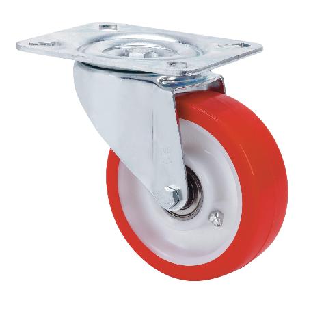 RUEDA GIRATORA PLACA 10TVC125-POB NYLON BLANCO-POLIUR.ROJO EJE BOLAS