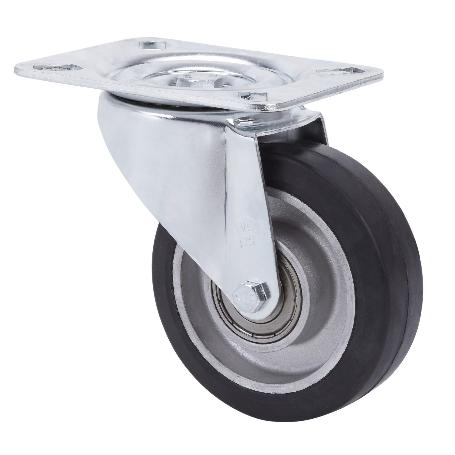 RUEDA GIRATORA PLACA 10TVC125-DEB ALUMINIO-GOMA NEGRA ELASTICA EJE BOLAS