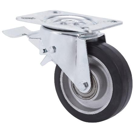 RUEDA GIRATORA PLACA FRENO 10TVCFD125-DEB ALUMINIO-GOMA NEGRA ELASTICA BOLAS