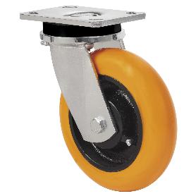 RUEDA GIRATORA PLACA 10SLR150-HUAB HIERRO-POLIUR.NARANJA EJE BOLAS BALONA