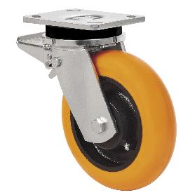 RUEDA GIRATORA PLACA FRENO 10SLRFD150-HUAB HIERRO-POLIUR.NARANJA BOLAS BALONA