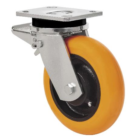 RUEDA GIRATORA PLACA FRENO 10SLRFD150-HUAB HIERRO-POLIUR.NARANJA BOLAS BALONA