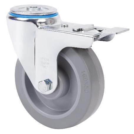 RUEDA GIRATORA AGUJERO M12 FRENO 20ZVFD125-PGR GOMA ELASTICA GRIS RODILLOS