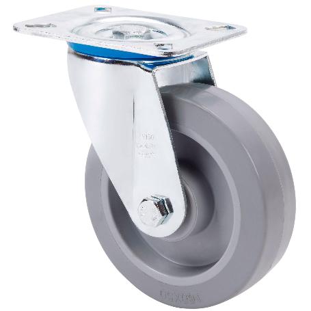 RUEDA GIRATORA PLACA 10ZV200-PGR GOMA ELASTICA GRIS EJE RODILLOS