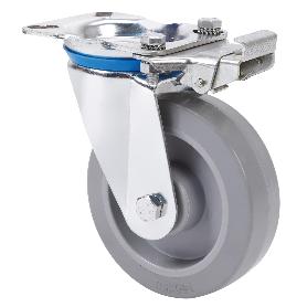 RUEDA GIRATORA PLACA MEC.DIR.10ZVMD200-PGR GOMA ELASTICA GRIS EJE RODILLOS