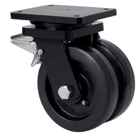 RUEDA GIRATORA PLACA FRENO 10HLGFD250-HGB HIERRO-GOMA NEGRA NATURAL(DOBLE)BOL