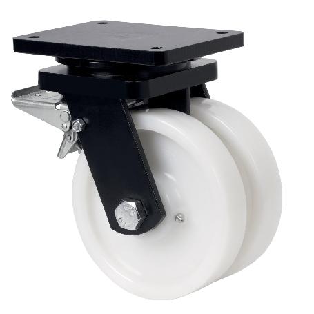 RUEDA GIRATORA PLACA FRENO 10HLGFD250-FTB NYLON BLANCO EXTRAFUERTE(DOBLE)BOL.