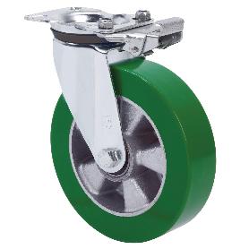 RUEDA GIRATORA PLACA MEC.DIR.4MM 10ZVRMD200-AUGB ALUMINIO-POLIUR.VERDE BOLAS