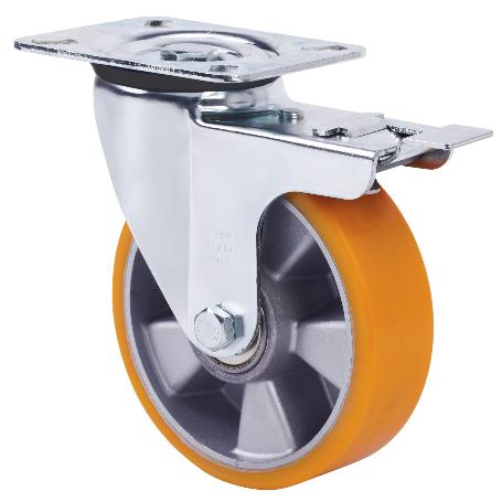 RUEDA GIRATORA PLACA FRENO 4MM 10ZVRFD200-AUB ALUMINIO-POLIUR.NARANJA BOLAS