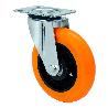 RUEDA GIRATORA PLACA 4MM 10ZVR150-HUAB HIERRO-POLIUR.NARANJA EJE BOLAS BALONA