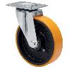 RUEDA GIRATORA PLACA 4MM 10ZVR150-HUB HIERRO-POLIUR.NARANJA EJE BOLAS