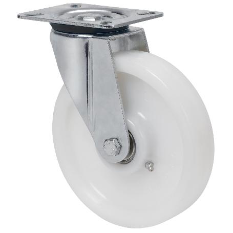 RUEDA GIRATORA PLACA 4MM 10ZVR200-FT NYLON BLANCO EXTRAFUERTE EJE LISO