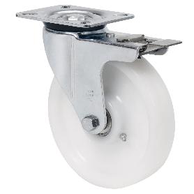 RUEDA GIRATORA PLACA FRENO 4MM 10ZVRFD150-FTB NYLON BLANCO EXTRAFUERTE BOLAS