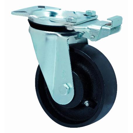 RUEDA GIRATORA PLACA MEC.DIR.4MM 10ZVRMD200-CI HIERRO FUNDIDO EJE LISO