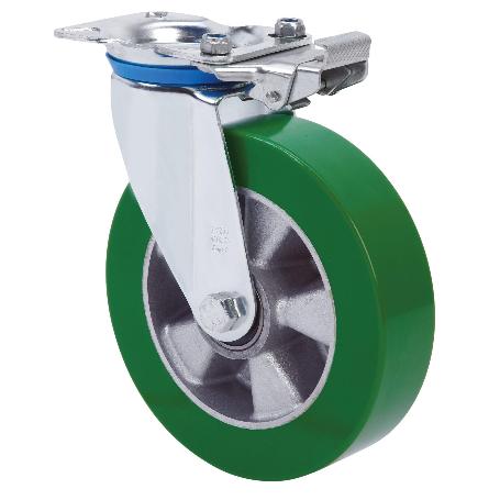 RUEDA GIRATORA PLACA MEC.DIR.10ZVMD160-AUGB ALUMINIO-POLIUR.VERDE EJE BOLAS