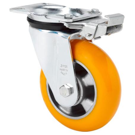 RUEDA GIRATORA PLACA MEC.DIR.4MM 10ZVRMD160-AUAB ALUM-POLIUR.NARAN.BOL.BALONA