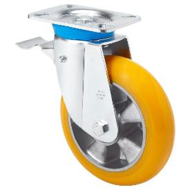 RUEDA GIRATORA PLACA FRENO 10TVFD200-AUAB ALUMINIO-POLIUR.NARANJ.BOLAS BALONA