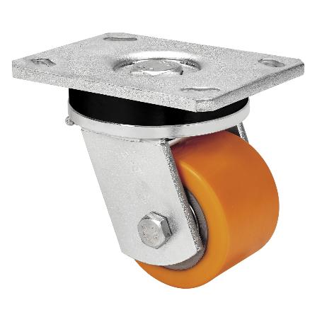 RUEDA GIRATORA PLACA 10SLR80-VNB HIERRO-POLIUR.VULCANIZADO NARANJA BOLAS