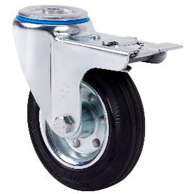 RUEDA GIRATORA AGUJERO M12 FRENO 20ZVLFD80-BSR METALICO-GOMA NEGRA RODILLOS