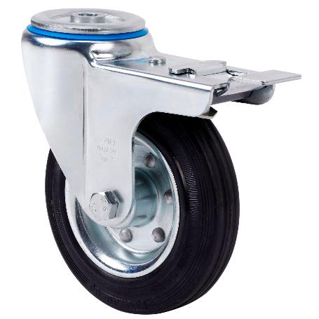 RUEDA GIRATORA AGUJERO M12 FRENO 20ZVLFD100-BSR METALICO-GOMA NEGRA RODILLOS