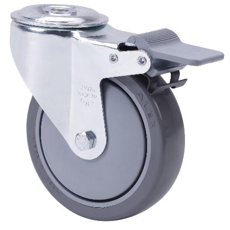 RUEDA GIRATORA AGUJERO M12 FRENO 20ZVLFD100CP-PUISB POLIP.-POLIUR.GRIS BOLAS